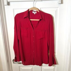 Express Red Portofino Shirt Button Up Collared Long Sleeve Blouse Shirt Top